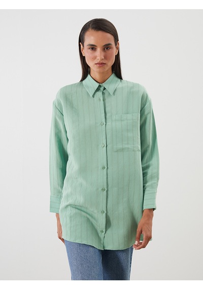 Lcw Modest Yeşil Dokulu Oversize Kadın Gömlek Tunik