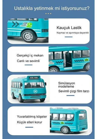 Oyuncak Otobüs Kapıları Açılabilen Sürtmeli Pilsiz Güvenli Minibüs Araba