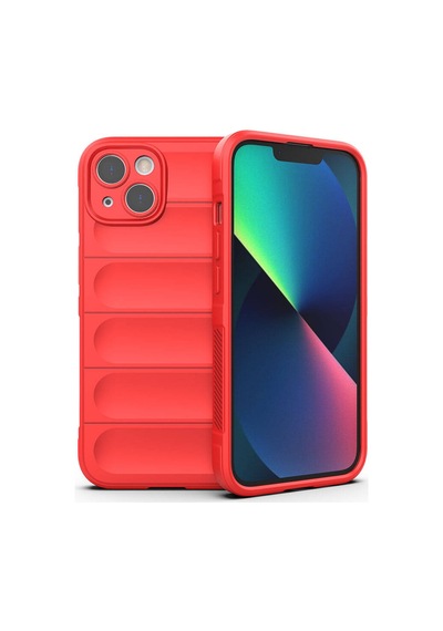 Apple iPhone Uyumlu 13 Kılıf Kamera Korumalı Esnek Silikon Parmak Şeritli Pazarplus Kırmızı