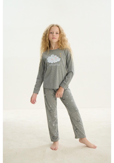 Sevim Kız Çocuk Uzun Kol Gri Melanj Pijama Takım C6t9n6o8 001