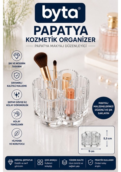 Şeffaf Papatya Makyaj Organizeri Çok Bölmeli Kozmetik Ve Fırça Düzenleyici Şeffaf