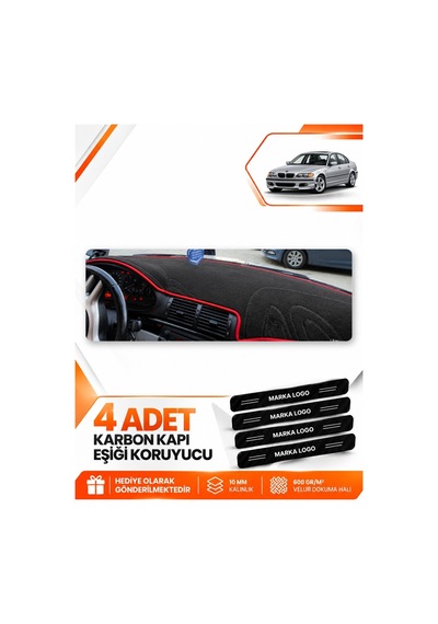 Bmw E46 1997-2006 Uyumlu Ön Torpido Koruma Koruyucu Kılıfı Halısı Örtüsü - Siyah Kırmızı