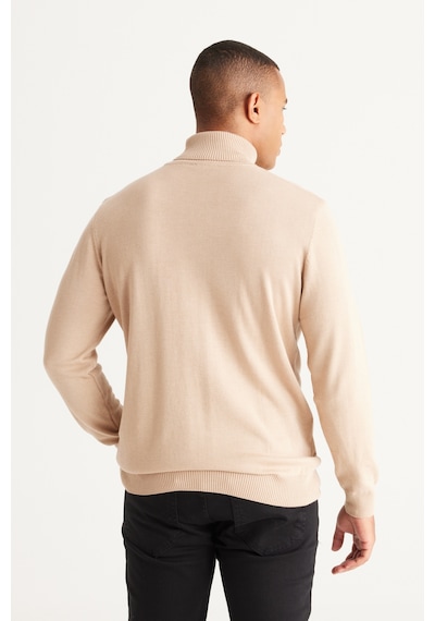 AC&Co / Altınyıldız Classics Erkek Bej Melanj Standart Fit Normal Kesim Tam Balıkçı Yaka Pamuklu Triko Kazak 001