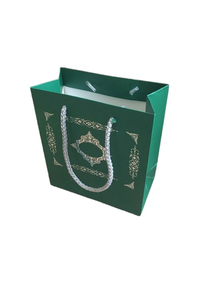 T Toptancı Karton Hediye Çantası Gümüş Saray Desenli 20x20x10 Cm 10 Adet Yeşil