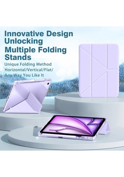 Apple İpad Uyumlu Air 11inç M4/m3/m2 Air 4/5.nesil 10.9 Kılıf Mika Trifolding Şeffaf Kalem Bölmeli
