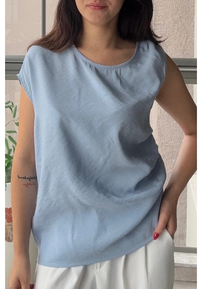 Bb Butik Basic Tasarım Dokuma Modal Kumaş Kolsuz Bluz Rahat Kalıp Modern Kadın Bluz My3535 Mavi Bb Butik Basic Tasarım Dokuma Modal Kumaş Kolsuz Bluz Rahat Kalıp Modern Kadın Bluz My3535 Mavi