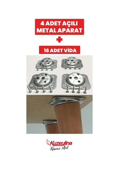 Kl-m5210 - 4 Adet Metal Sehpa Ve Ahşap Ayak Bağlantı Aparatı Açılı Ayak Aparatı Zigon Sehpa Masa Koltuk Puf