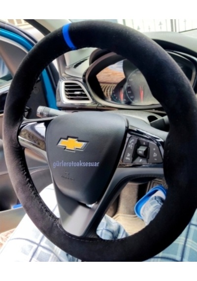 Chevrolet Cruze Dikmeli Direksiyon Kılıfı Mavi Yüzüklü Alkantara