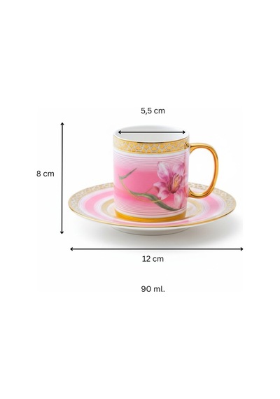 Tulip Pembe Renk Çiçek Figürlü 6 Kişilik Porselen Kahve Fincan Takımı 90 Ml. Pembe