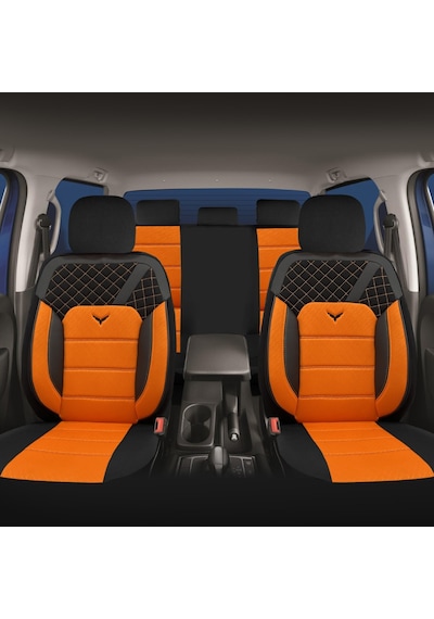 Minderland K1 - Dacia Duster İle Uyumlu Koltuk Kılıfı, Tam Takım/turuncu-siyah