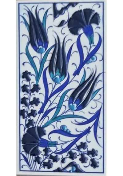 Armada Çini 10X20 Cm Ed 224 Üç Lale Mavi Beyaz El Dekoru Çini