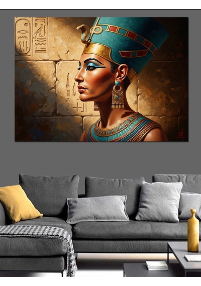 Mısır Kraliçesi Nefertiti Altın Portresi Dekoratif Kanvas - Mdf Ahşap Tablo