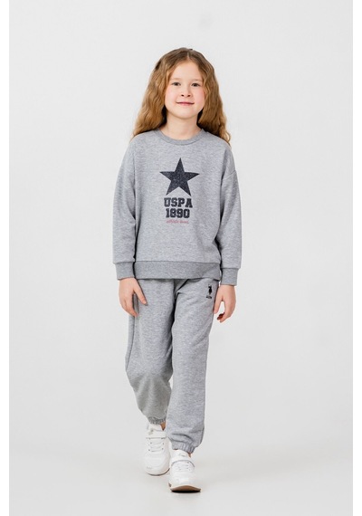 U.S. Polo Assn. Kız Çocuk Baskılı Gri Uzun Kol Eşofman Takımı Us2719-c-v1 Us2719-c-v1