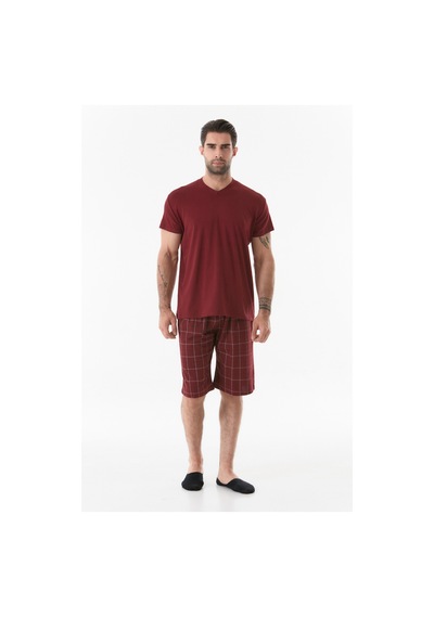 Fullamoda Ekose Desenli V Yaka Pijama Takımı 24mıcg631212242-bordo 24MICG631212242-Bordo