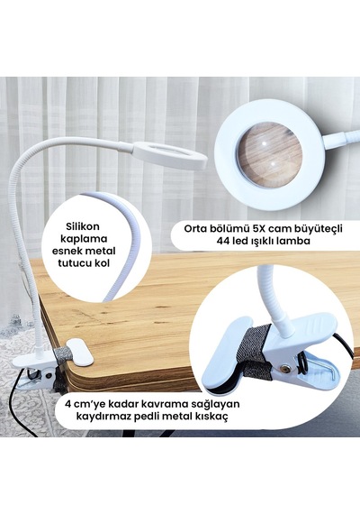 Upway 5x Cam Büyüteçli Led Masa Lambası - 3 Renk Modlu Tamir Ve Hobi Lambası Beyaz