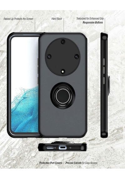 Honor X9b Uyumlu Kılıf Yüzüklü Standlı Extra Darbe Koruma Sert Silikon Kapak - Lacivert Lacivert