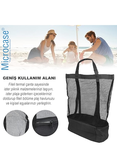 Microcase 2 Katlı 50lt Termal Buzluk Bölmeli Plaj Seyahat Çantası Al4519 Siyah