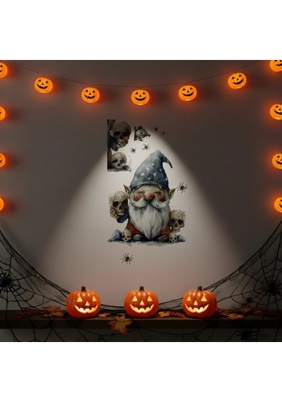 Gotik Cüce Ve Kafatası Halloween Duvar Sticker Seti Renkli