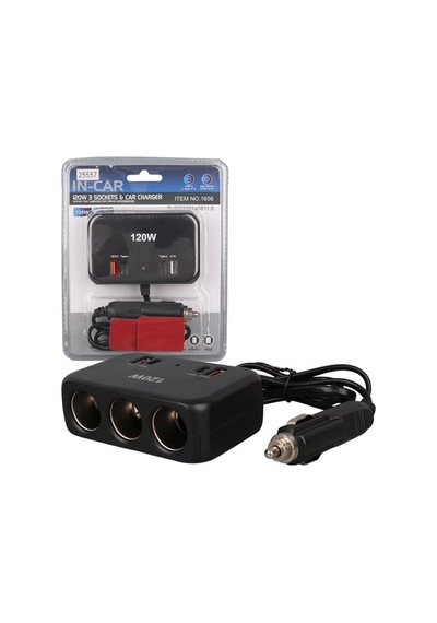 Olesson 1656 12-24v Çift Usb + Çift Type-c 120w 80cm Kablolu 3 Lü Araç Çakmak Çoklayıcı
