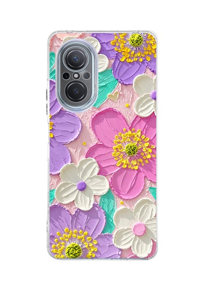 Huawei Nova 9 Se Uyumlu Mor Ve Pembe Papatya Baskılı Silikon Kılıf