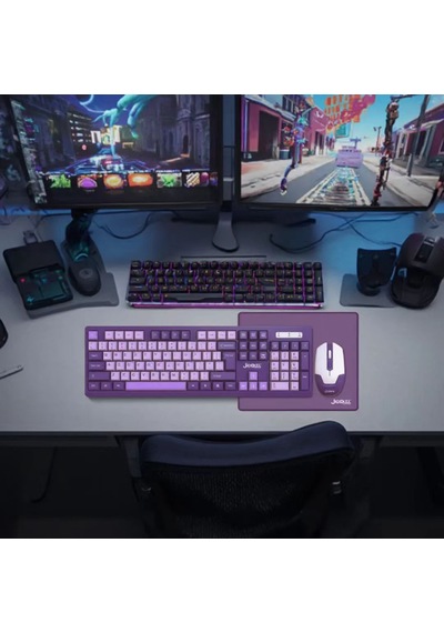 Mor & Pembe Klavye + Mouse + Mousepad Seti - Masaüstü Klavye Mouse Seti 2.4 Ghz Diğer