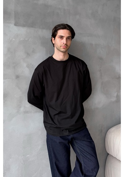 Erkek Oversize Uzun Kollu Basic T-shirt Siyah
