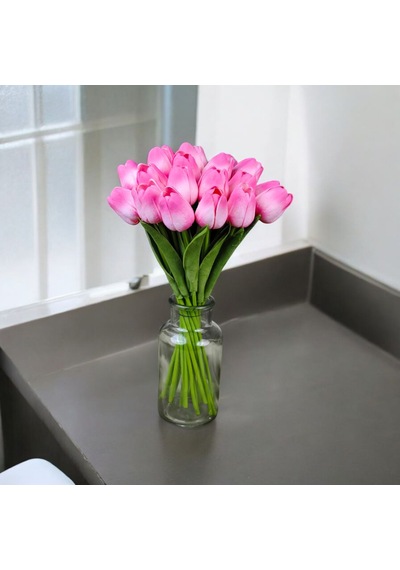 Yapay Çiçek Islak Lale Pembe Renkli 10 'lu Premium Pembe