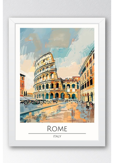 İtalya Roma Duvar Tablosu Kolezyum Temalı Modern Salon Duvar Dekoru, Çerçeveli Poster Tablo Beyaz
