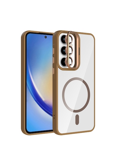 Zore Galaxy Uyumlu A35 Kılıf Standlı Ve Kamera Lens Hediyeli M-safe Şarj Özellikli Ogaa Etro Kapak - Derin Mor