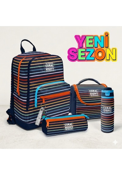 Kids Desenli 4 Lü Okul Çanta Seti Turuncu