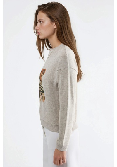 Hiccup Busem Baskılı Bisiklet Yaka Sweatshirt Krem Doğal