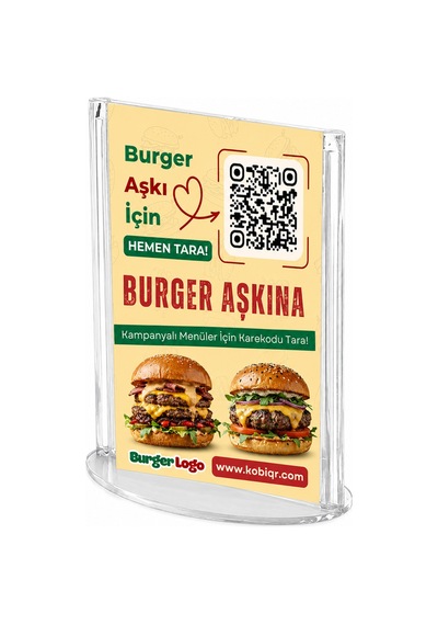 Burger Qr Menü Standı 5 Adet Oval A6 10 15 Cm + Qr Menü Yazılımı Beyaz Beyaz