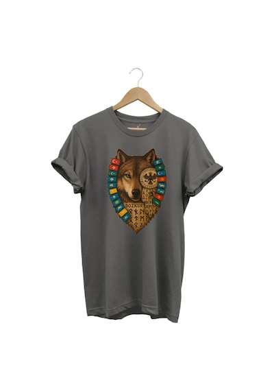 Bozkurt Göktürk Alfabeli Ve Türk Devletleri Bayrakları Baskılı %100 Pamuk Regular Fit T-shirt Antrasit