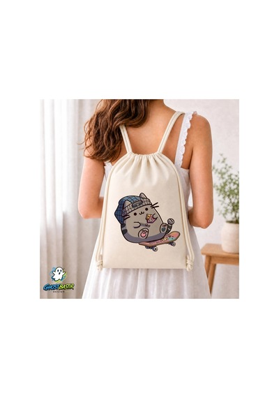 Ghostbastır Design Pusheen Büzgülü Keten Çanta C249 Bej