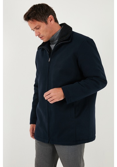 Buratti Slim Fit Çıkarılabilir Tüylü Yaka Detaylı Astarlı Kaşe Erkek Kaban 58400217 Lacivert