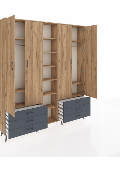 Arges Dolap 13 Raflı 6 Çekmeceli 2 Askılı 220x30x243 Çam-çam/antrasit Atlas Çam/antrasıt Arges Dolap 13 Raflı 6 Çekmeceli 2 Askılı 220x30x243 Çam-çam/antrasit Atlas Çam/antrasıt