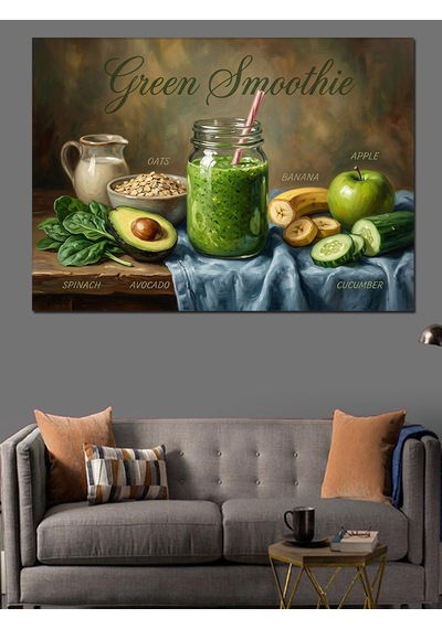 Green Smoothie Ve Sağlıklı Yaşam Dekoratif Kanvas - Mdf Ahşap Tablo