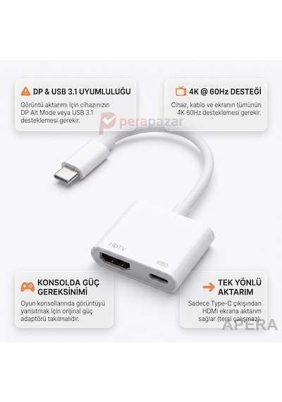 Type-c To Hdmı Görüntü Aktarım Adaptörü 4k 60hz Pd 100w Şarj Destekli Usb 3.1 Dp Uyumlu Tv Monitör Projeksiyon Çevirici Cr93