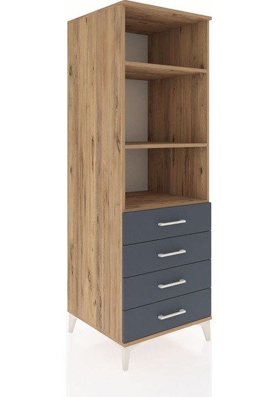Kronos Dolap 3 Raflı 4 Çekmeceli 60x59x182 Çam-antrasit Atlas Çam