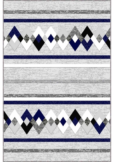 Lacivert Zigzag Kaymaz Taban Makinede Yıkanabilir Halı Rt08