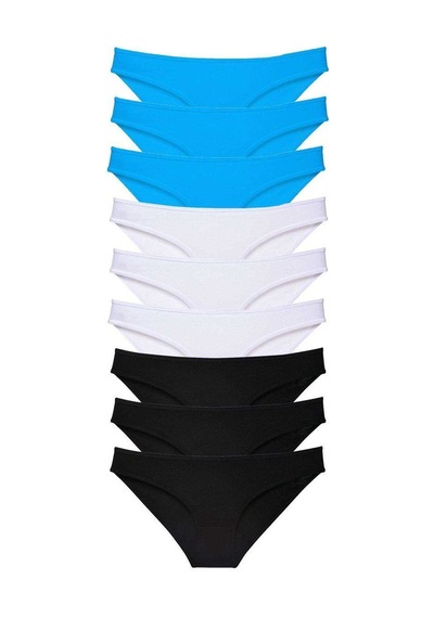 9 Adet Süper Eko Set Likralı Kadın Slip Külot Siyah Beyaz Mavi Standart