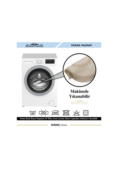 Shems Oval Krem 2'li Dantelli Ve Saçaklı Banyo Halısı Paspası Set Krem
