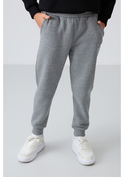 Tommylife Tommy Life Gri Melanj Pamuklu Kalın İçi Tüylü Yumuşak Dokulu Standart Fit Nakışlı Erkek Çocuk Eşofman Alt - 11 Gri Melanj