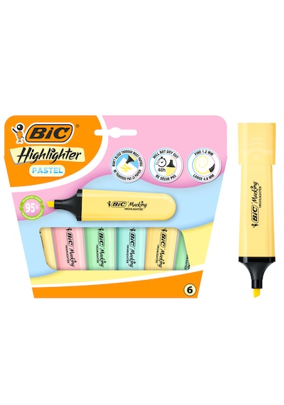 Bıc Highlighter Flat Pastel Fosforlu Kalem Seti 6'lı Çok Renkli