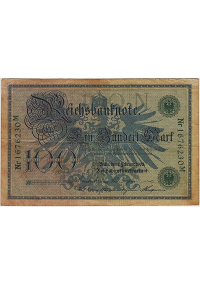Almanya 100 Mark 1908 Yeşil Mühür. Hafif Sararma Var Çok Temiz.