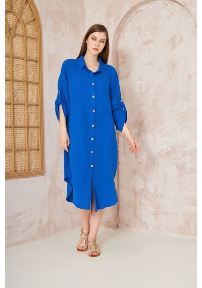 Yıldızistan Kadın Saks Müslin Extra Geniş Oversize Yarasa Kol Cepli Uzun Kollu Yazlık Gömlek Elbise 3440495 Saks Mavi Yıldızistan Kadın Saks Müslin Extra Geniş Oversize Yarasa Kol Cepli Uzun Kollu Yazlık Gömlek Elbise 3440495 Saks Mavi