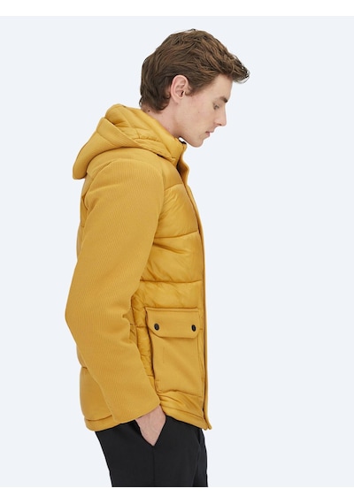 Kip Sarı Regular Fit Kapüşonlu Casual Dokuma Mont Sarı