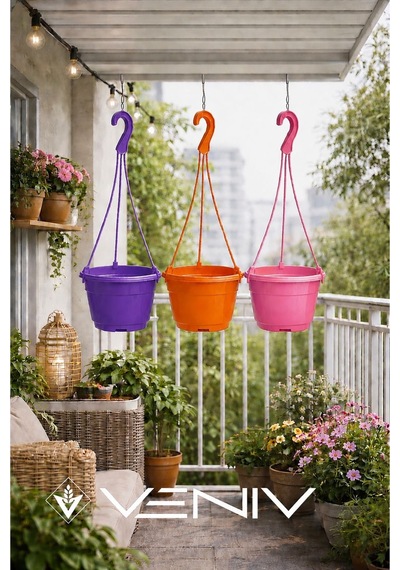 3 Adet Askılı Dekoratif Saksı - Askılar Dahil- 18 Cm X 12 Cm 41146183
