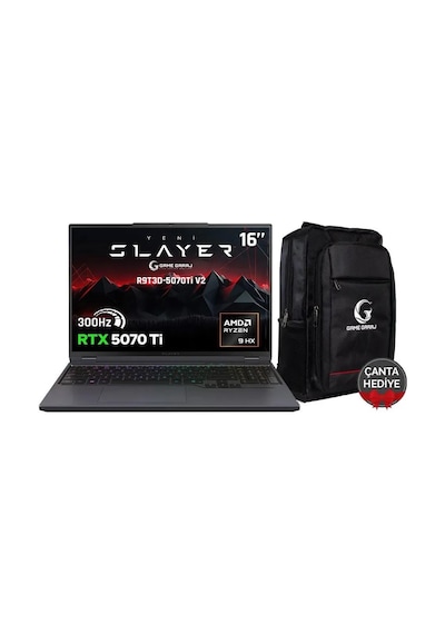 Game Garaj Slayer R9t3d-5070ti V2 C6 Amd Ryzen 9 9955hx3d 64gb Ram 2tb Ssd Rtx5070ti 16" 300hz Qhd+ Ips Freedos Gaming Laptop