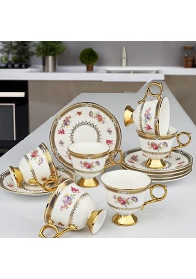 Kosova Megan Premium 6 Kişilik Porselen Kahve Fincan Takımı - Rsy-262 Beyaz